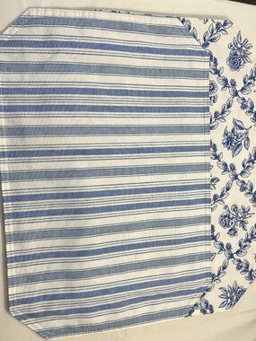 Williams-Sonoma Blue Floral & Stripe Placemats Set Farmhouse Cottagecore Coastal